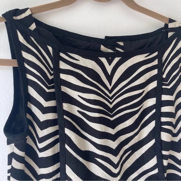 J.Crew ZEBRA LINEN shift DRESS boat neck accent button sleeveless black white 0 - Picture 3 of 9